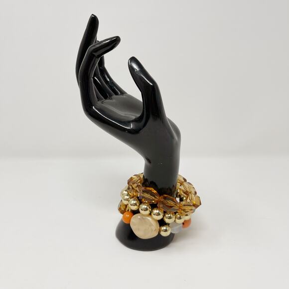 Set of 3 Beaded Fashion Statement Bracelets Gold Peach Orange Copper - Picture 2 of 7